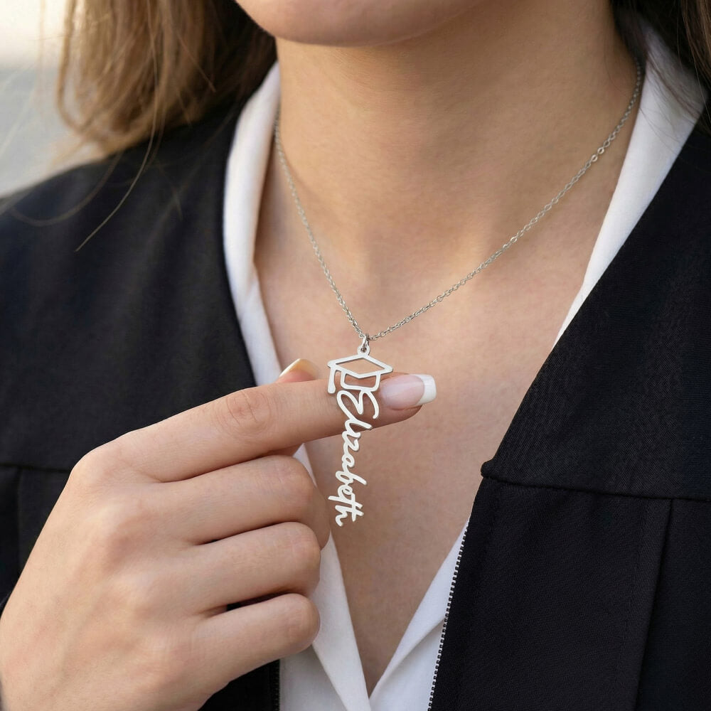 She believed She Could So She Did - Graduation Cap Name Necklace