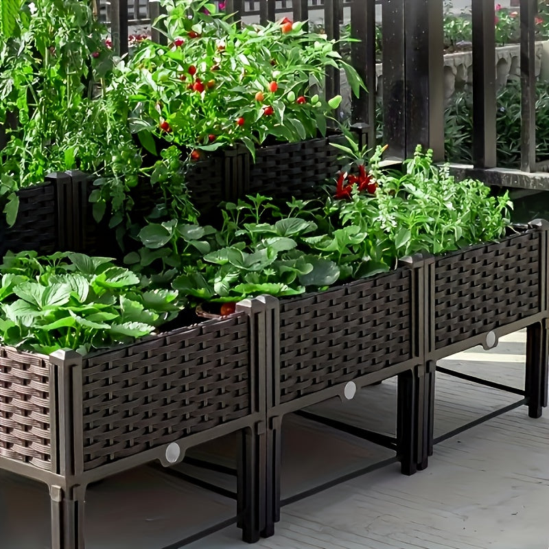 Elevated Raised Garden Planter with Legs, Black Woven Plastic Plant Container, Sturdy Lightweight Outdoor Planter Box for Flowers, Vegetables, Herbs Gardening