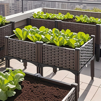 Elevated Raised Garden Planter with Legs, Black Woven Plastic Plant Container, Sturdy Lightweight Outdoor Planter Box for Flowers, Vegetables, Herbs Gardening