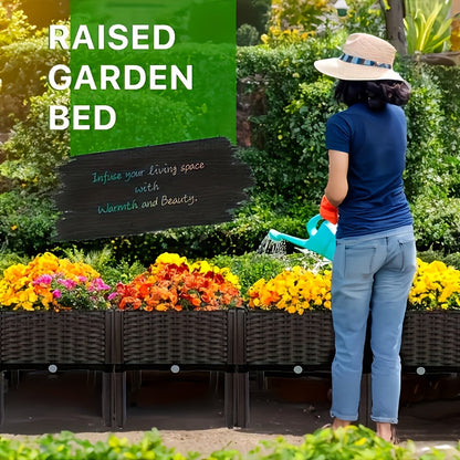 Elevated Raised Garden Planter with Legs, Black Woven Plastic Plant Container, Sturdy Lightweight Outdoor Planter Box for Flowers, Vegetables, Herbs Gardening
