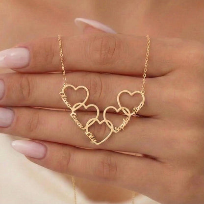 Personalized Heart Name Necklace in Gold – Custom Multiple Names Necklace for Mom, Meaningful Mother’s Day Gift, Family Love Jewelry