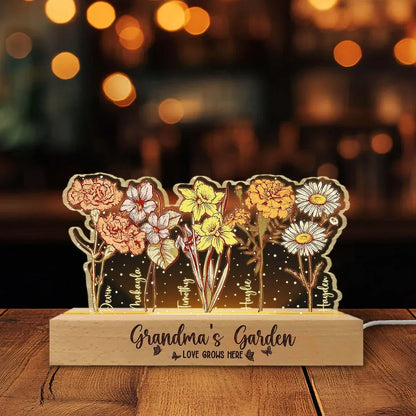 Customized Grandma’s & Mom’s Garden Night Light – Personalized Birth Month Flower LED Lamp | Mother’s Day Gift