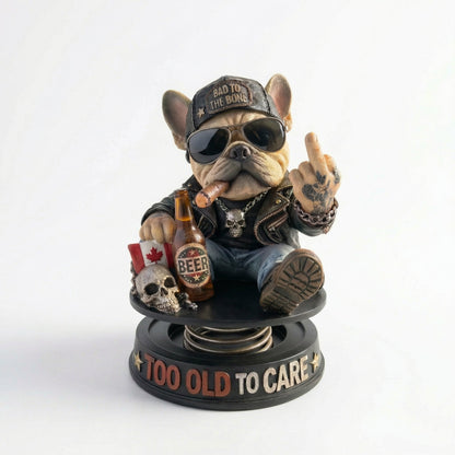 "Too Old To Care" Hardcore Frenchie Dashboard Bobblehead😎 - Rebellious Middle Finger Bulldog Car Decor