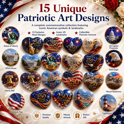 🇺🇸 America 250th Anniversary Commemorative Heart Ornament Collection | 15-Piece Patriotic Keepsake Set🎁Buy 2 Free Shipping