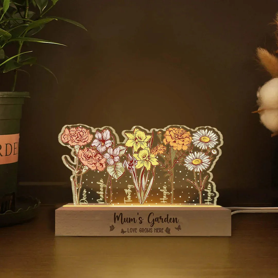 Customized Grandma’s & Mom’s Garden Night Light – Personalized Birth Month Flower LED Lamp | Mother’s Day Gift