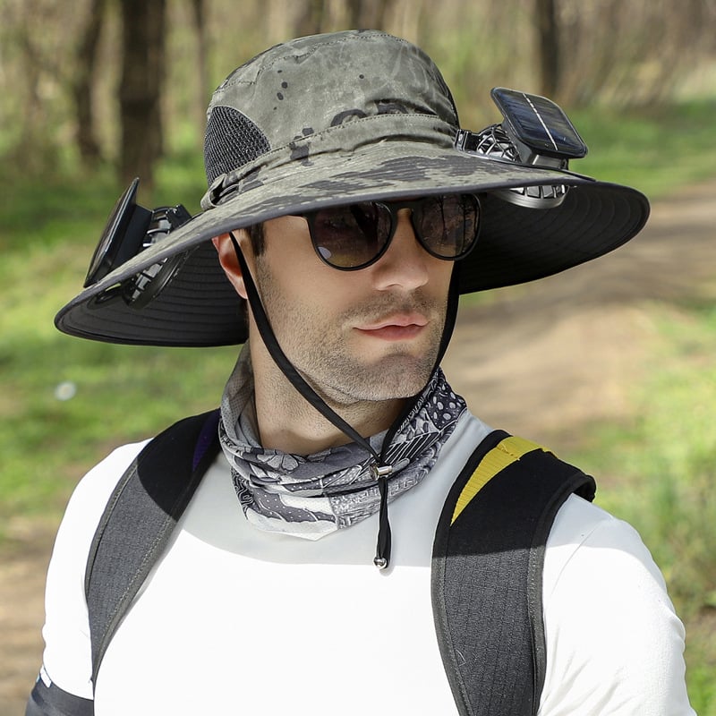 Stay Cool Anywhere – Solar Fan Wide Brim Hat (USB Rechargeable)