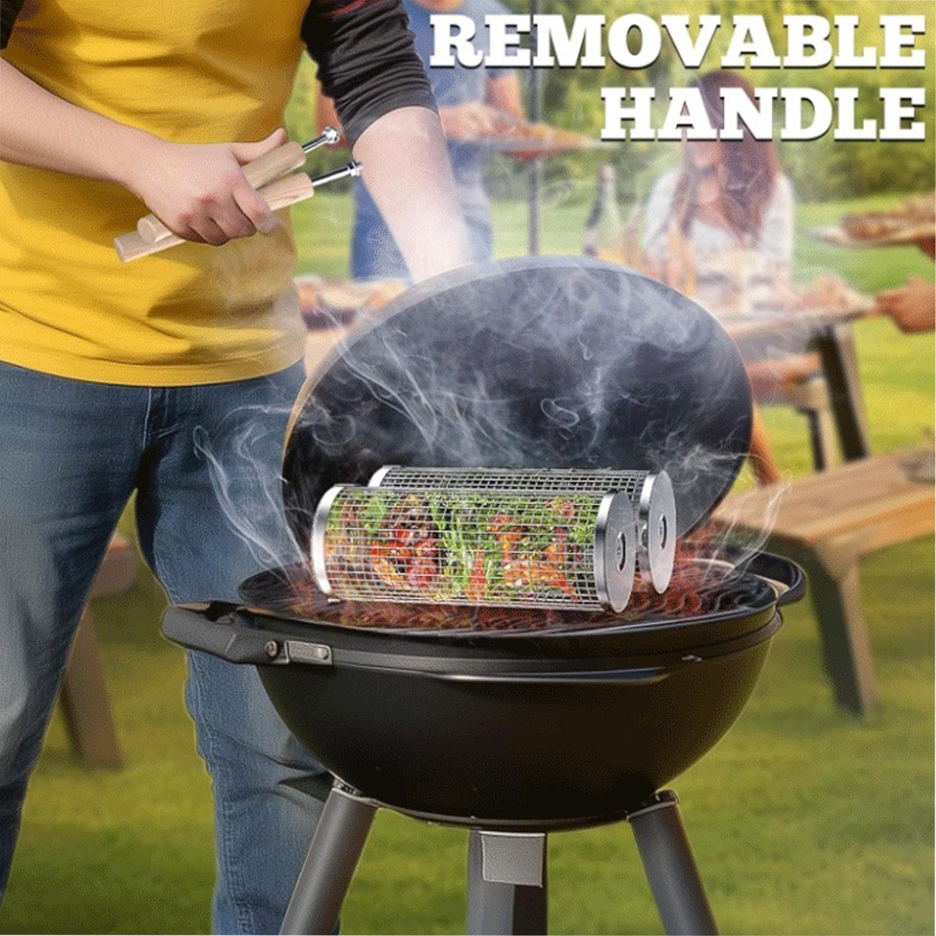 😋🔥Stainless Steel Rotary BBQ Cage with Handle🍗