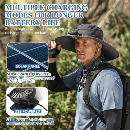 Stay Cool Anywhere – Solar Fan Wide Brim Hat (USB Rechargeable)