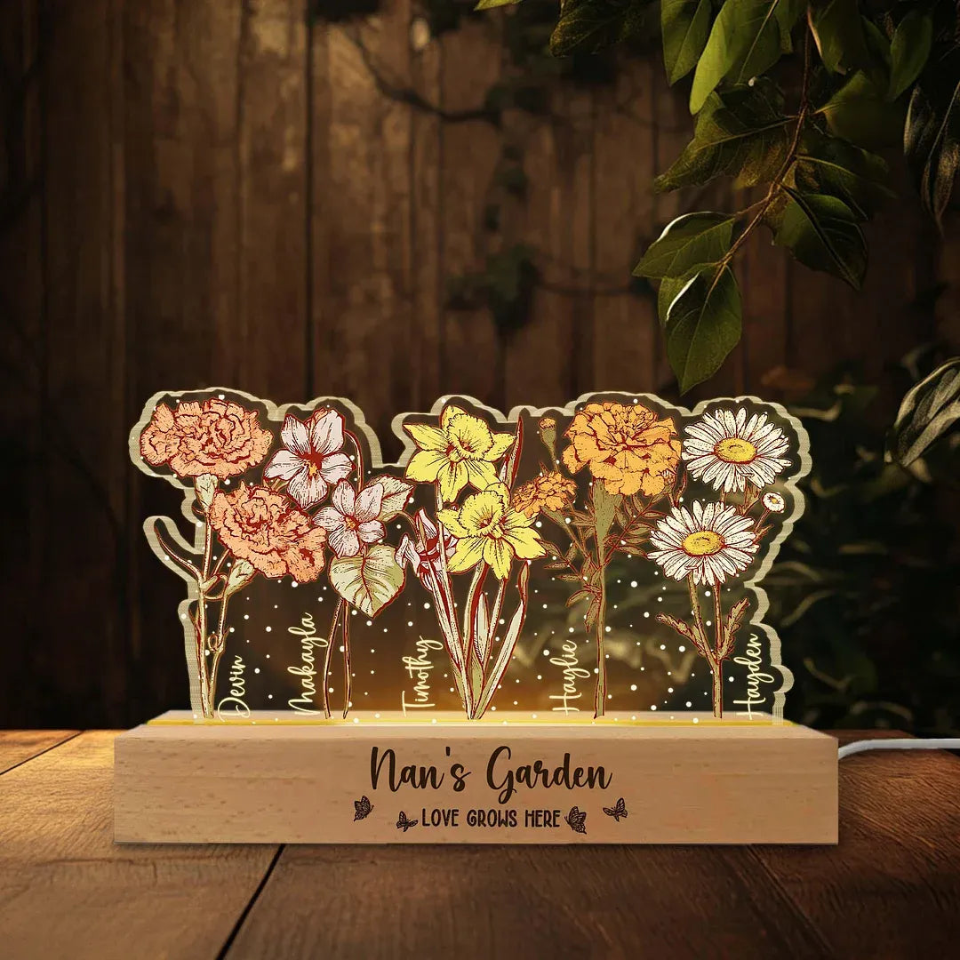 Customized Grandma’s & Mom’s Garden Night Light – Personalized Birth Month Flower LED Lamp | Mother’s Day Gift