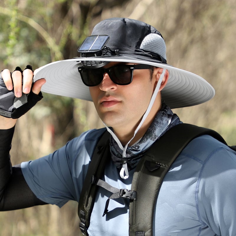 Stay Cool Anywhere – Solar Fan Wide Brim Hat (USB Rechargeable)