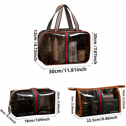 3-Piece Vintage Cosmetic Bag Set – Large Capacity Waterproof Makeup & Toiletry Organizer for Travel