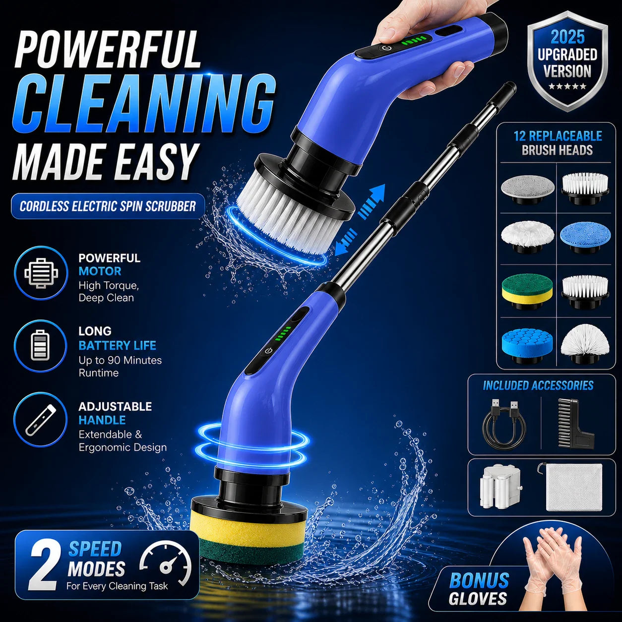 9-in-1 Electric Spin Scrubber Cordless Rechargeable