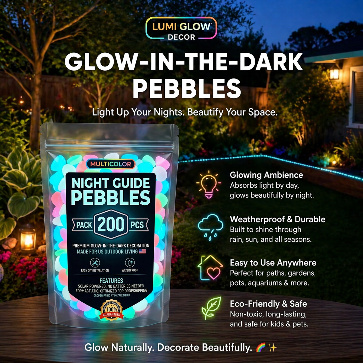 【Mother’s Day Gift】🌈 Glow-in-the-Dark Pebbles- Garden & Aquarium Decor-wsm