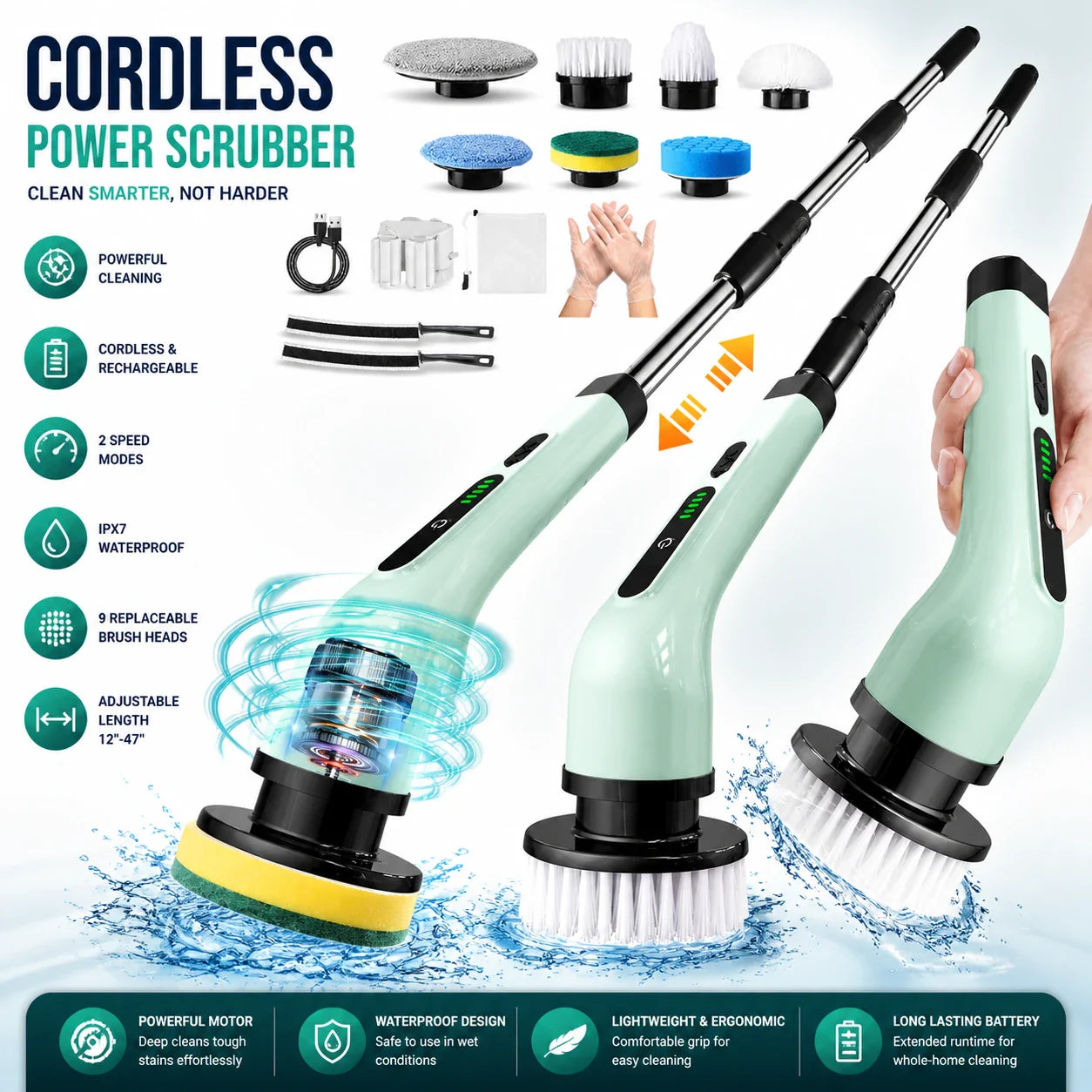 9-in-1 Electric Spin Scrubber Cordless Rechargeable