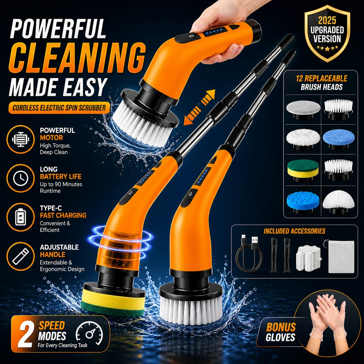 9-in-1 Electric Spin Scrubber Cordless Rechargeable
