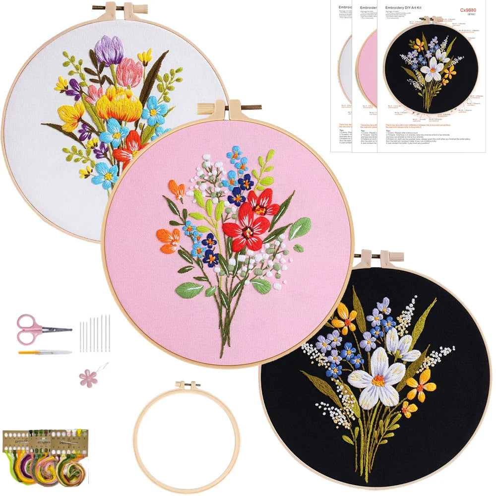 CraftHoop Spring Bloom 3-Piece Embroidery Kit Set