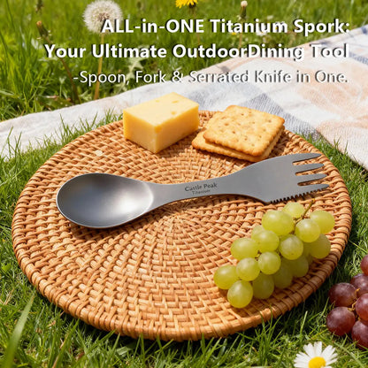 Titanium Camping Utensil Set | Unbreakable Knife+Fork+Spoon Combo for Hiking & Survival | Corrosion-Resistant & Easy Clean | All-In-One Titanium Spork Camping Burner