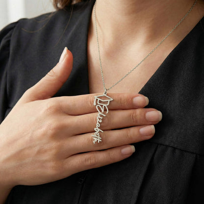 She believed She Could So She Did - Graduation Cap Name Necklace