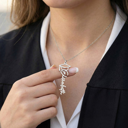 She believed She Could So She Did - Graduation Cap Name Necklace