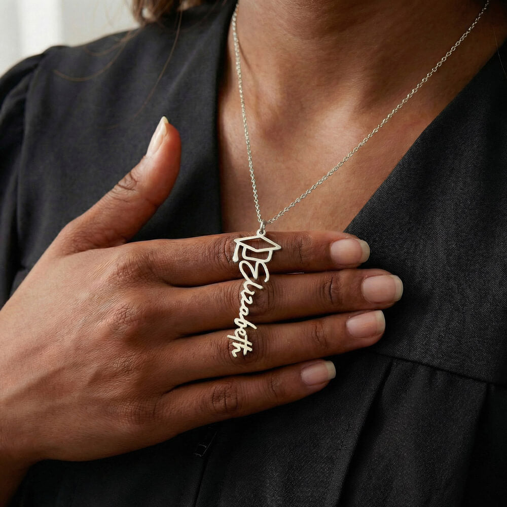 She believed She Could So She Did - Graduation Cap Name Necklace