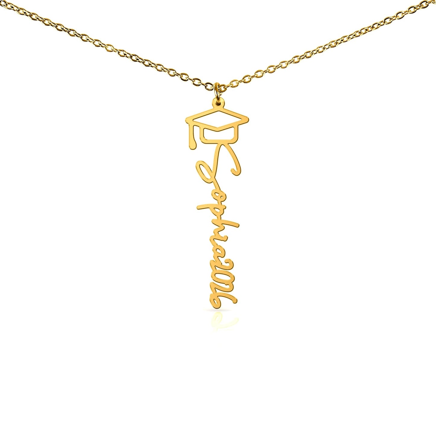 She believed She Could So She Did - Graduation Cap Name Necklace