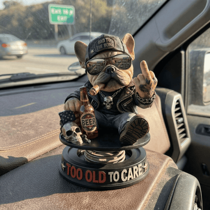 "Too Old To Care" Hardcore Frenchie Dashboard Bobblehead😎 - Rebellious Middle Finger Bulldog Car Decor