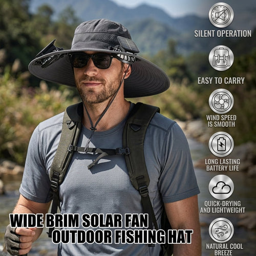 Stay Cool Anywhere – Solar Fan Wide Brim Hat (USB Rechargeable)
