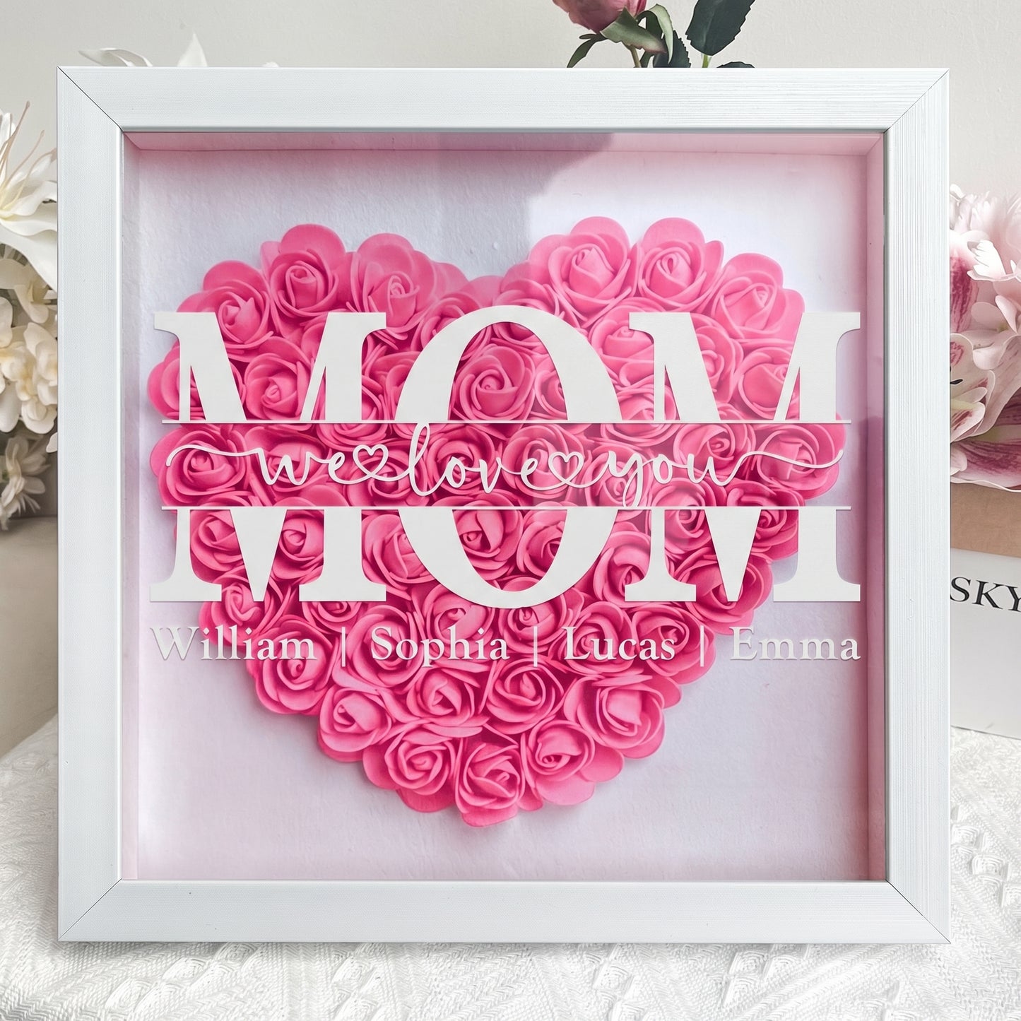 Mom We Love You - Personalized Flower Shadow Box - Gift For Mom